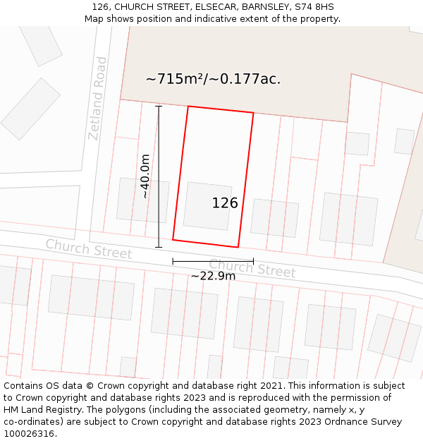 126, CHURCH STREET, ELSECAR, BARNSLEY, S74 8HS: Plot and title map