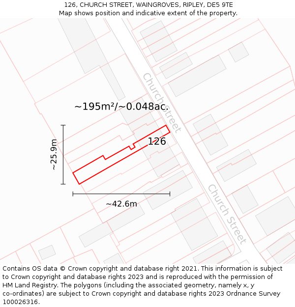 126, CHURCH STREET, WAINGROVES, RIPLEY, DE5 9TE: Plot and title map