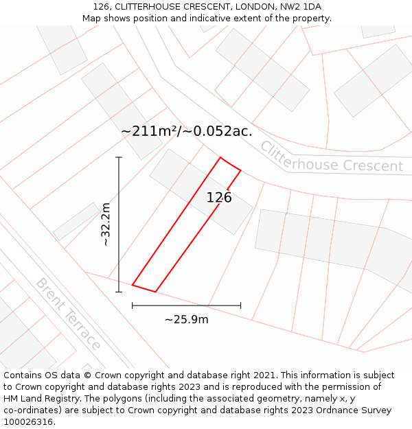 126, CLITTERHOUSE CRESCENT, LONDON, NW2 1DA: Plot and title map