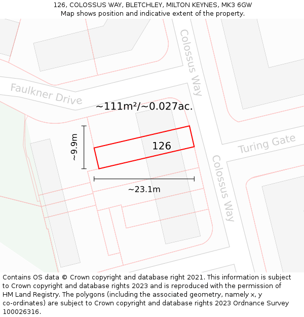 126, COLOSSUS WAY, BLETCHLEY, MILTON KEYNES, MK3 6GW: Plot and title map