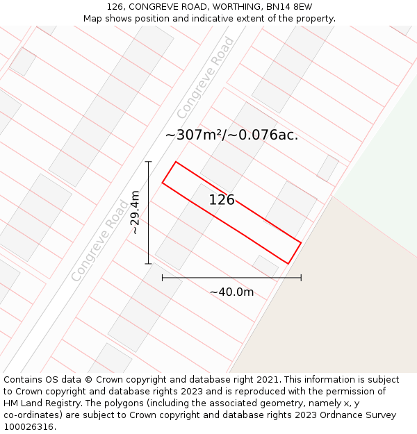 126, CONGREVE ROAD, WORTHING, BN14 8EW: Plot and title map