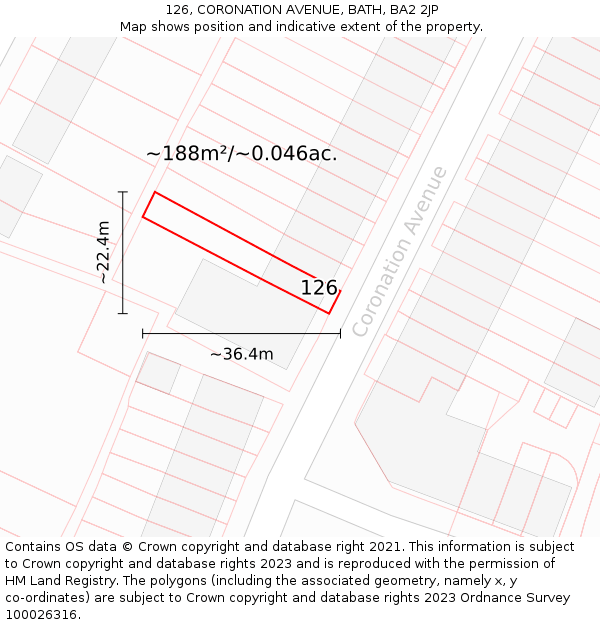 126, CORONATION AVENUE, BATH, BA2 2JP: Plot and title map
