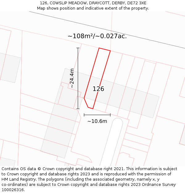 126, COWSLIP MEADOW, DRAYCOTT, DERBY, DE72 3XE: Plot and title map