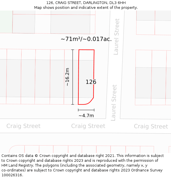 126, CRAIG STREET, DARLINGTON, DL3 6HH: Plot and title map