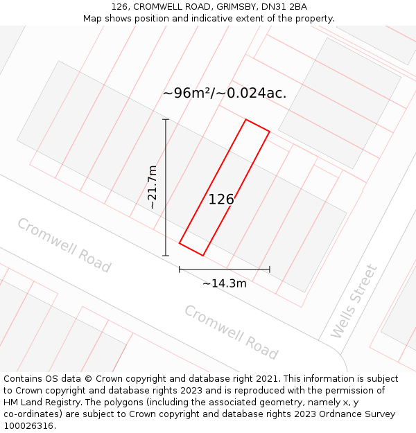 126, CROMWELL ROAD, GRIMSBY, DN31 2BA: Plot and title map
