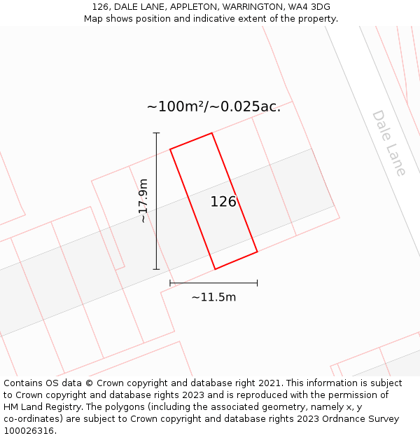 126, DALE LANE, APPLETON, WARRINGTON, WA4 3DG: Plot and title map
