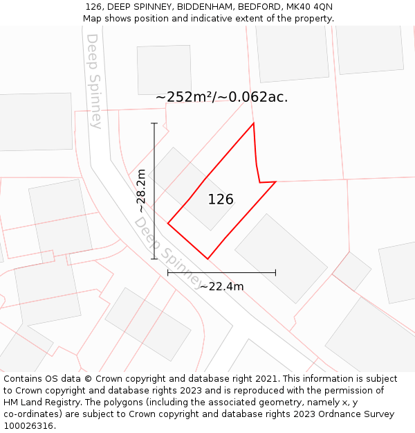 126, DEEP SPINNEY, BIDDENHAM, BEDFORD, MK40 4QN: Plot and title map