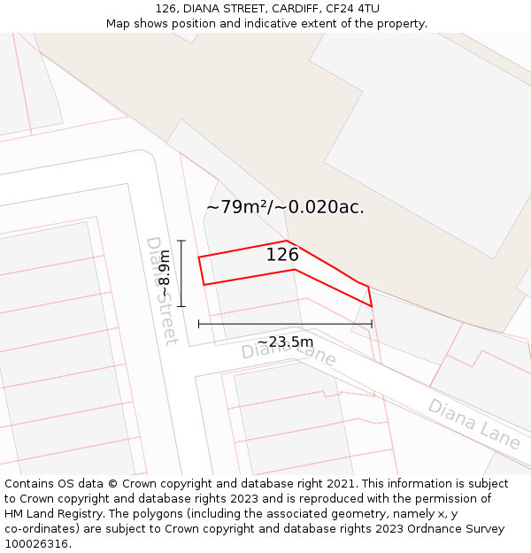 126, DIANA STREET, CARDIFF, CF24 4TU: Plot and title map