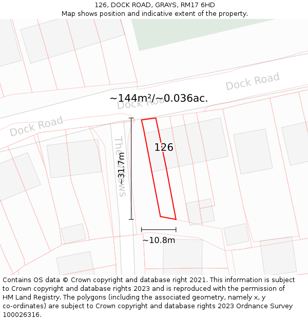 126, DOCK ROAD, GRAYS, RM17 6HD: Plot and title map