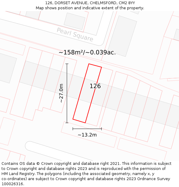 126, DORSET AVENUE, CHELMSFORD, CM2 8YY: Plot and title map