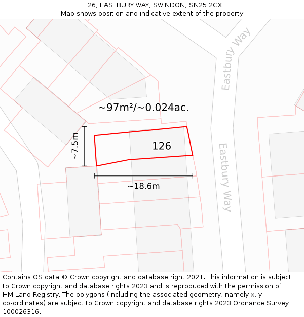 126, EASTBURY WAY, SWINDON, SN25 2GX: Plot and title map