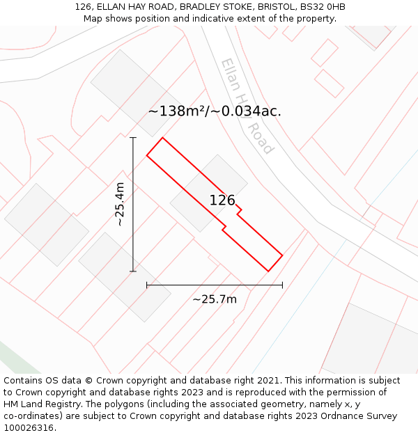 126, ELLAN HAY ROAD, BRADLEY STOKE, BRISTOL, BS32 0HB: Plot and title map