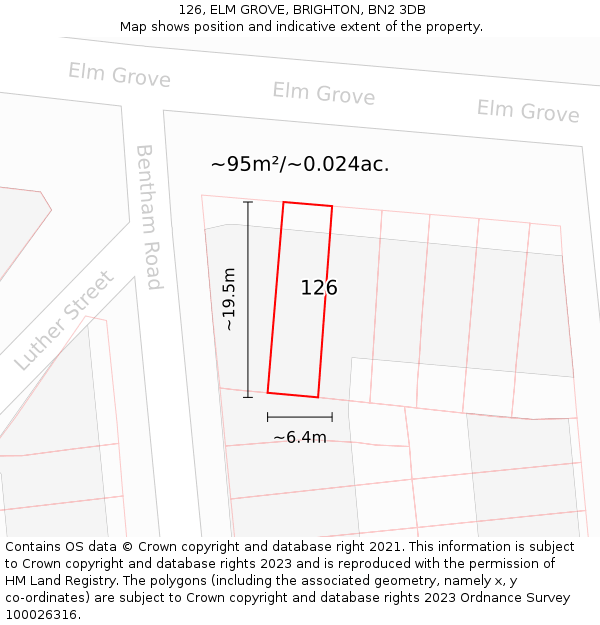126, ELM GROVE, BRIGHTON, BN2 3DB: Plot and title map