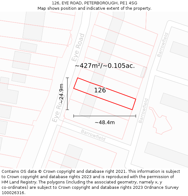 126, EYE ROAD, PETERBOROUGH, PE1 4SG: Plot and title map
