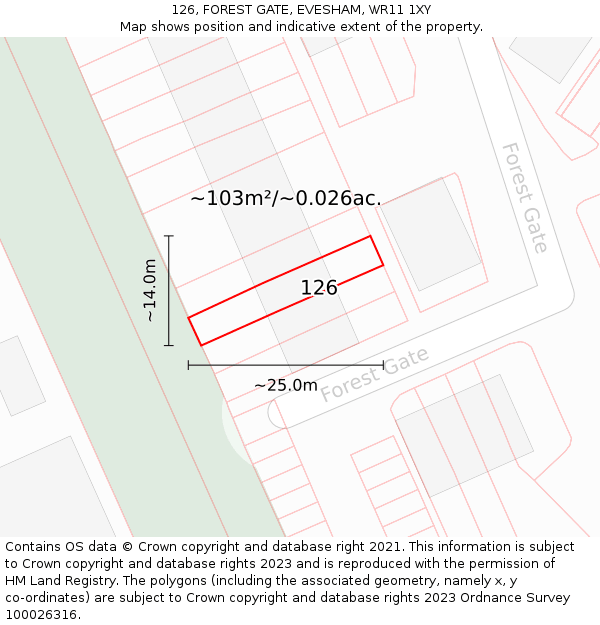 126, FOREST GATE, EVESHAM, WR11 1XY: Plot and title map