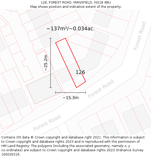 126, FOREST ROAD, MANSFIELD, NG18 4BU: Plot and title map
