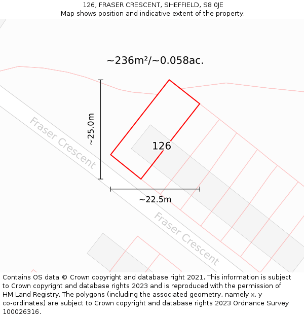 126, FRASER CRESCENT, SHEFFIELD, S8 0JE: Plot and title map