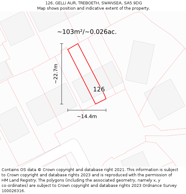 126, GELLI AUR, TREBOETH, SWANSEA, SA5 9DG: Plot and title map