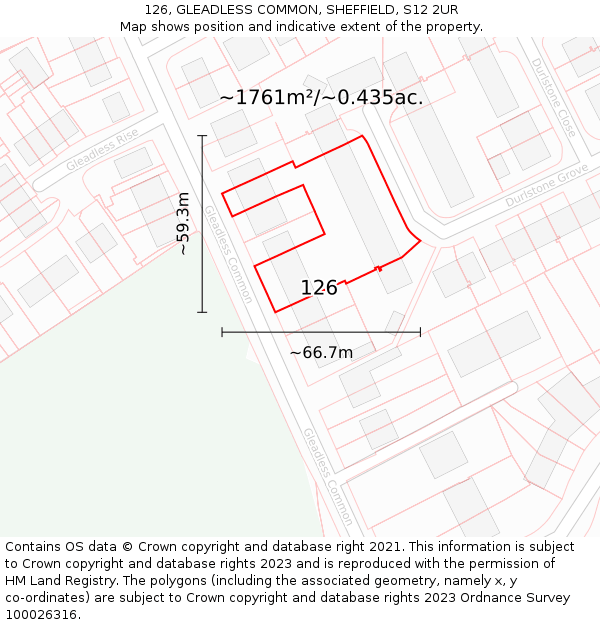 126, GLEADLESS COMMON, SHEFFIELD, S12 2UR: Plot and title map