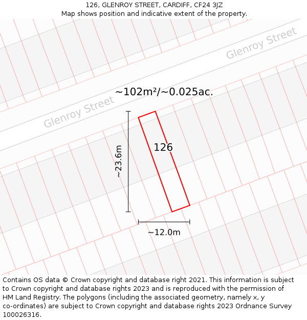 126, GLENROY STREET, CARDIFF, CF24 3JZ: Plot and title map