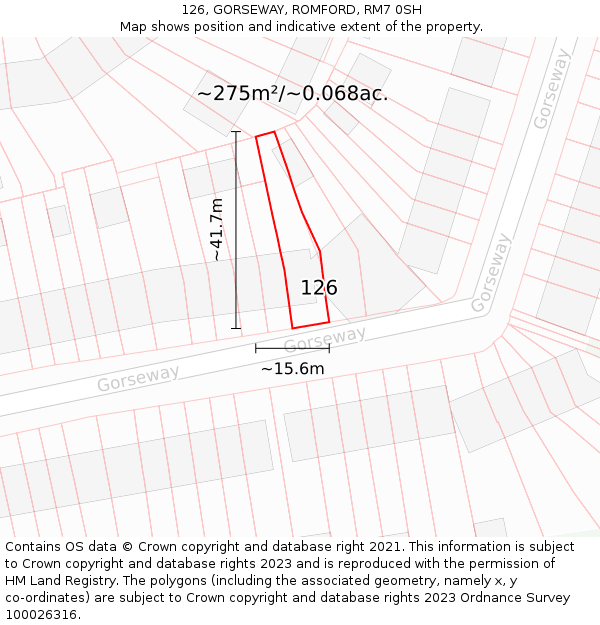 126, GORSEWAY, ROMFORD, RM7 0SH: Plot and title map