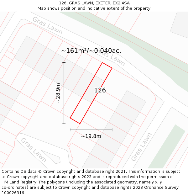 126, GRAS LAWN, EXETER, EX2 4SA: Plot and title map