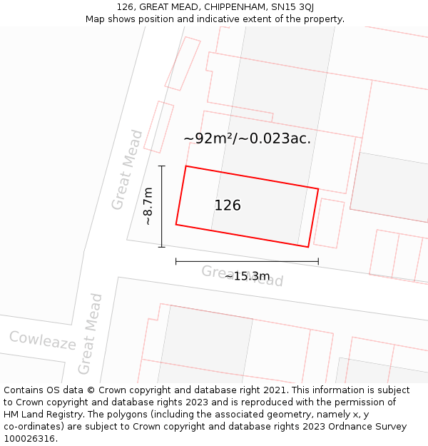 126, GREAT MEAD, CHIPPENHAM, SN15 3QJ: Plot and title map