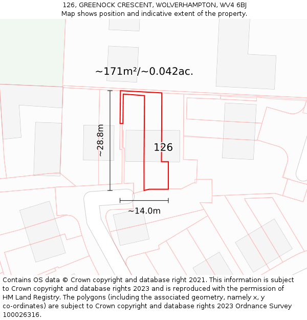126, GREENOCK CRESCENT, WOLVERHAMPTON, WV4 6BJ: Plot and title map