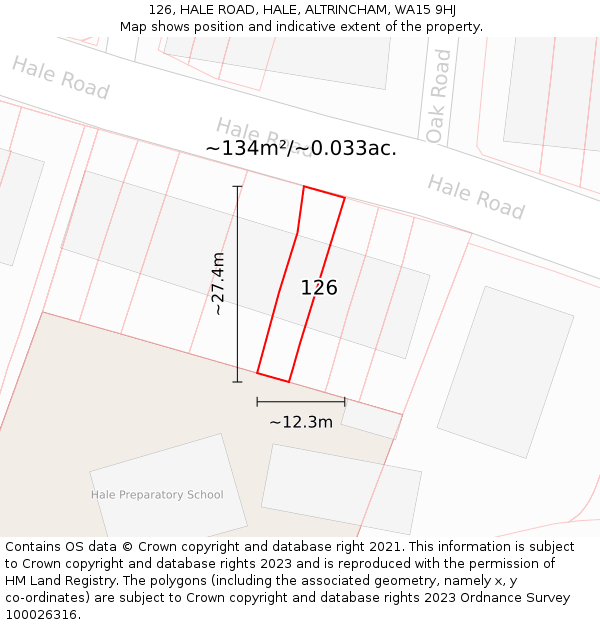 126, HALE ROAD, HALE, ALTRINCHAM, WA15 9HJ: Plot and title map