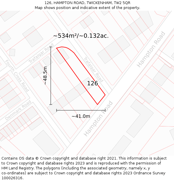 126, HAMPTON ROAD, TWICKENHAM, TW2 5QR: Plot and title map