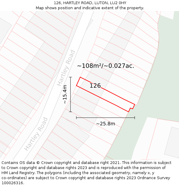 126, HARTLEY ROAD, LUTON, LU2 0HY: Plot and title map