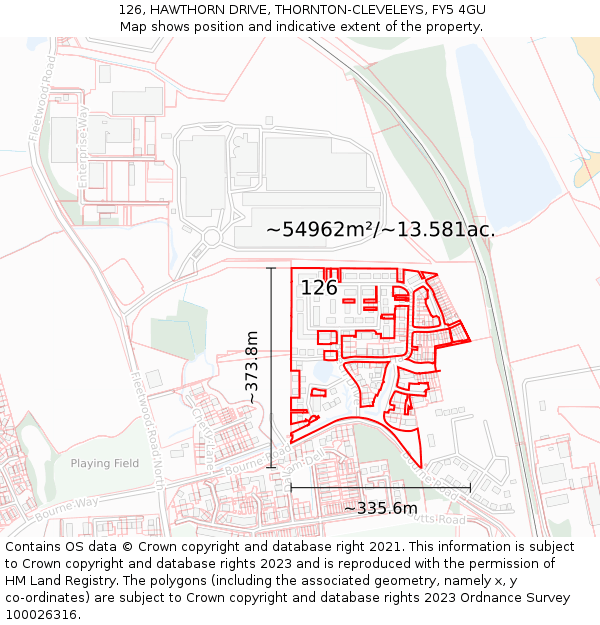 126, HAWTHORN DRIVE, THORNTON-CLEVELEYS, FY5 4GU: Plot and title map