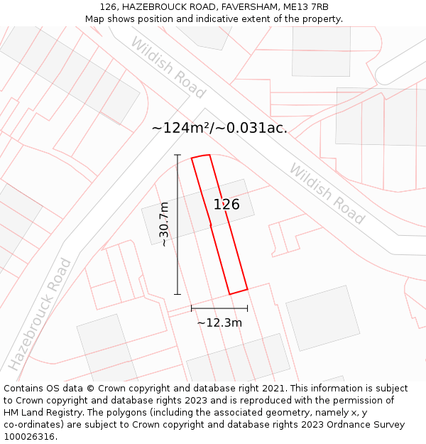 126, HAZEBROUCK ROAD, FAVERSHAM, ME13 7RB: Plot and title map