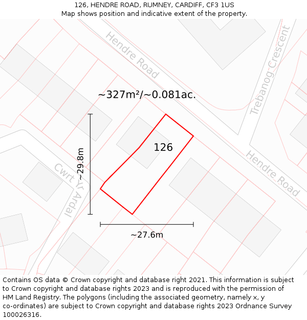 126, HENDRE ROAD, RUMNEY, CARDIFF, CF3 1US: Plot and title map