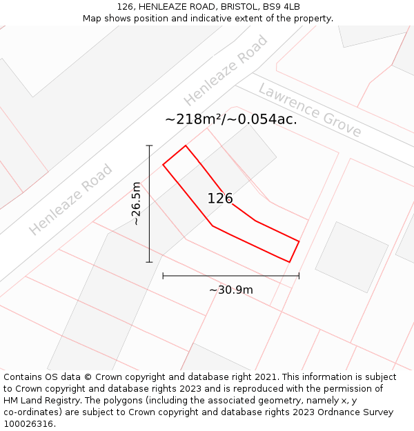 126, HENLEAZE ROAD, BRISTOL, BS9 4LB: Plot and title map