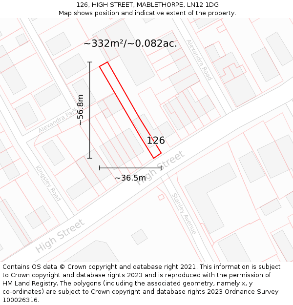 126, HIGH STREET, MABLETHORPE, LN12 1DG: Plot and title map