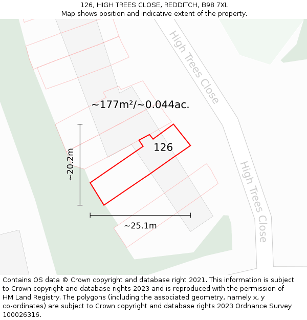 126, HIGH TREES CLOSE, REDDITCH, B98 7XL: Plot and title map