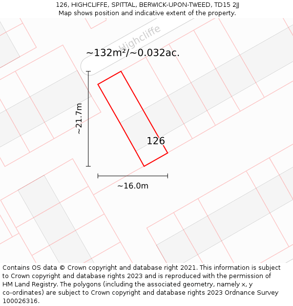 126, HIGHCLIFFE, SPITTAL, BERWICK-UPON-TWEED, TD15 2JJ: Plot and title map