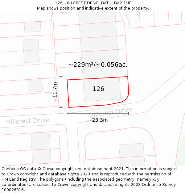 126, HILLCREST DRIVE, BATH, BA2 1HF: Plot and title map
