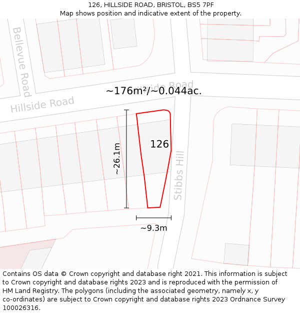 126, HILLSIDE ROAD, BRISTOL, BS5 7PF: Plot and title map