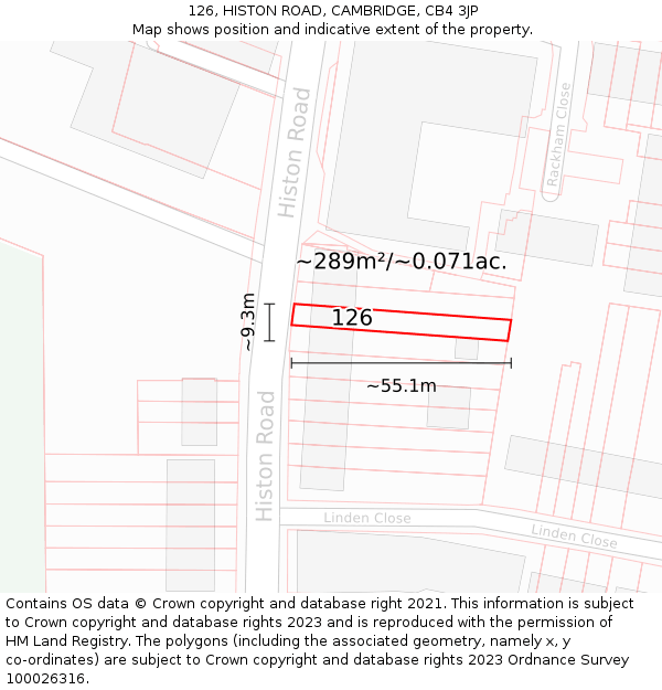 126, HISTON ROAD, CAMBRIDGE, CB4 3JP: Plot and title map