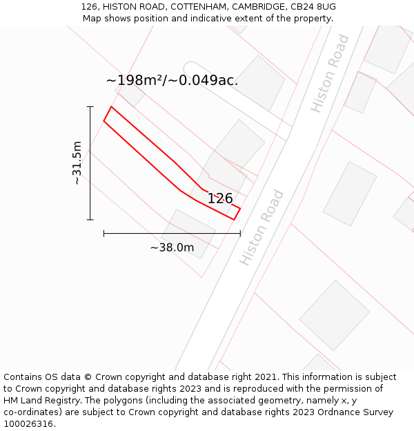126, HISTON ROAD, COTTENHAM, CAMBRIDGE, CB24 8UG: Plot and title map