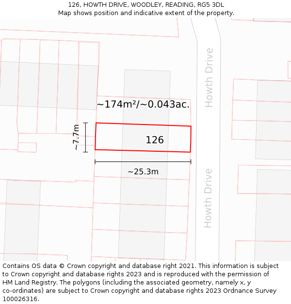 126, HOWTH DRIVE, WOODLEY, READING, RG5 3DL: Plot and title map