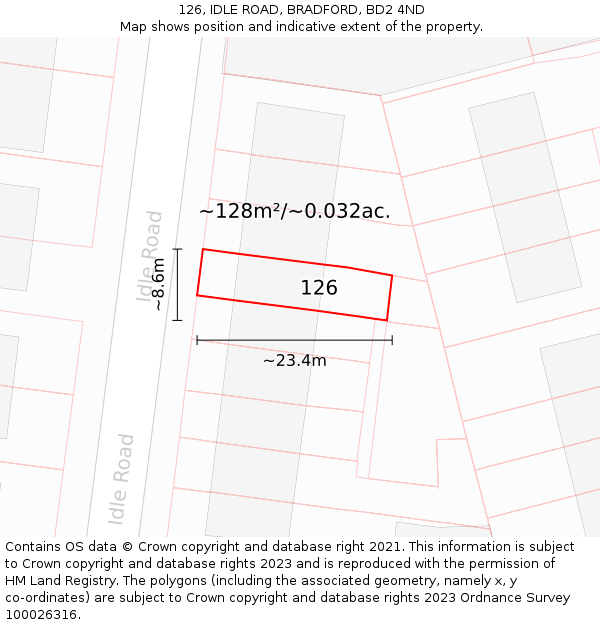 126, IDLE ROAD, BRADFORD, BD2 4ND: Plot and title map