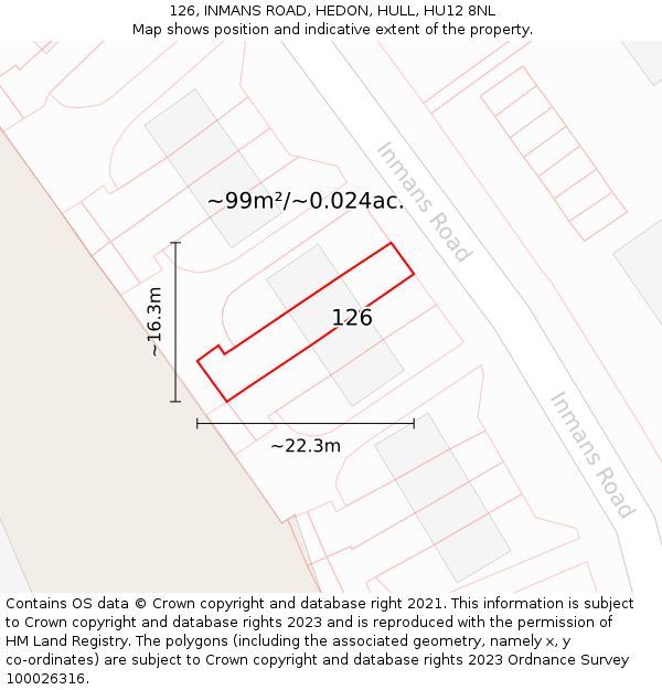 126, INMANS ROAD, HEDON, HULL, HU12 8NL: Plot and title map