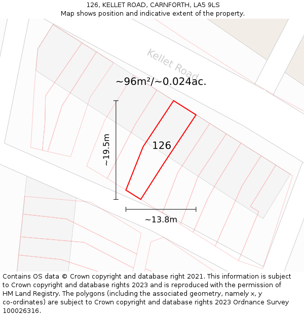 126, KELLET ROAD, CARNFORTH, LA5 9LS: Plot and title map