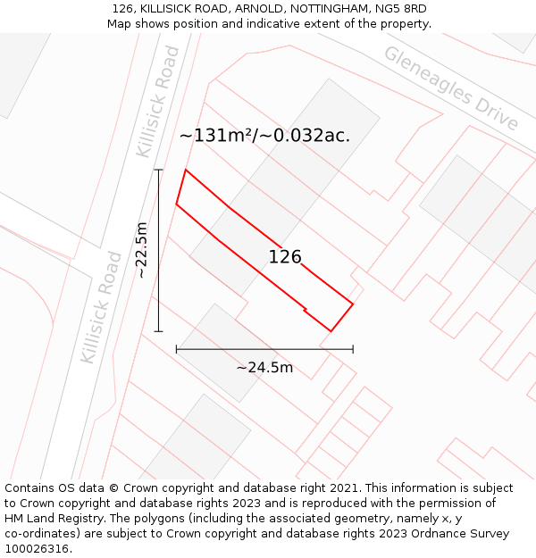 126, KILLISICK ROAD, ARNOLD, NOTTINGHAM, NG5 8RD: Plot and title map