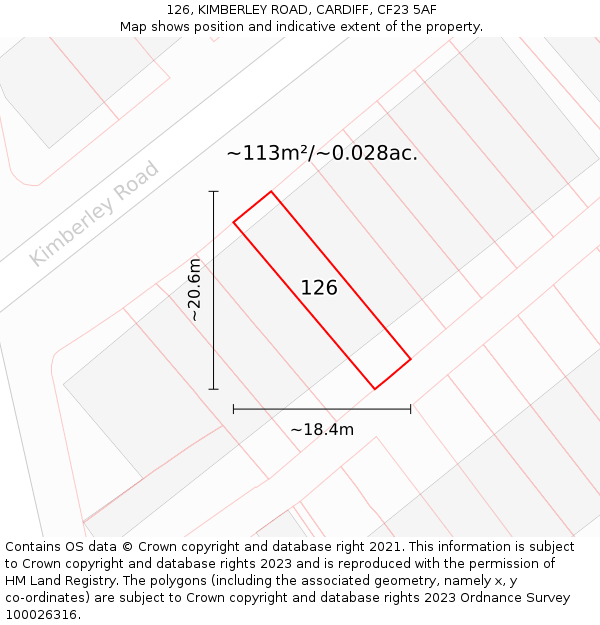 126, KIMBERLEY ROAD, CARDIFF, CF23 5AF: Plot and title map