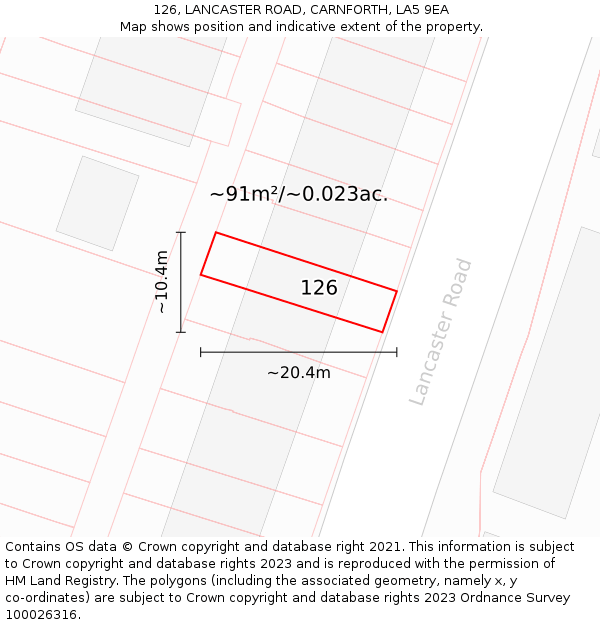 126, LANCASTER ROAD, CARNFORTH, LA5 9EA: Plot and title map