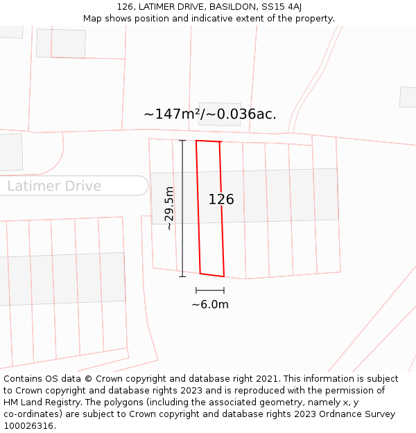 126, LATIMER DRIVE, BASILDON, SS15 4AJ: Plot and title map